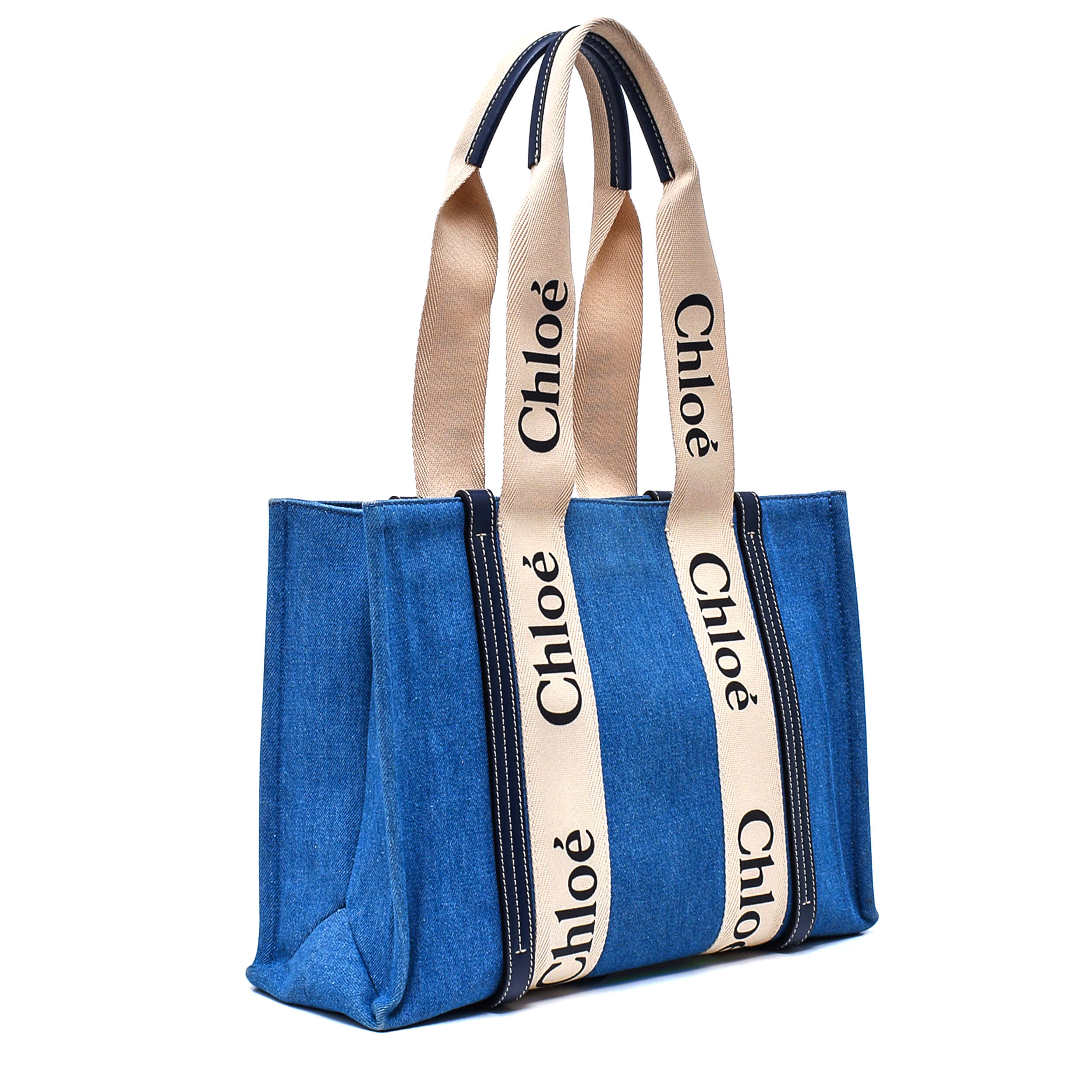 Chloe - Blue in Denim Woody Linen Large Tote Bag